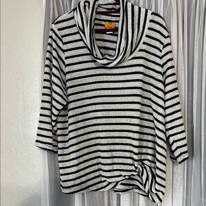 Ruby Rd. Black & White Striped Cowl Neck Sweater with Side Knot